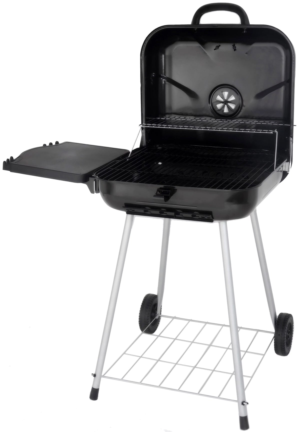 22 Square Steel Charcoal Grill with Foldable Side Shelf, Black Q39667