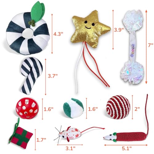 Christmas Cat Toys Set, 10Pcs Catnip Toys with Gift Box F742