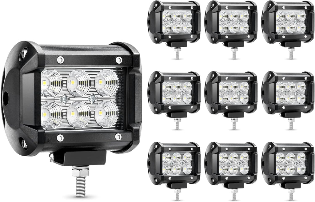 10Pcs 4Inch 18W LED Flood Work Light Waterproof 12V Pack of 2 Q474245