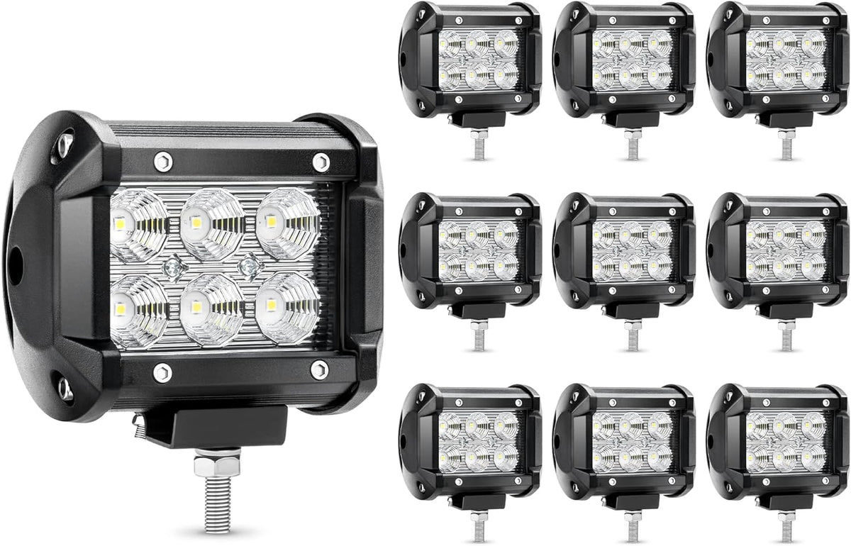 10Pcs 4Inch 18W LED Flood Work Light Waterproof 12V Pack of 2 Q474245