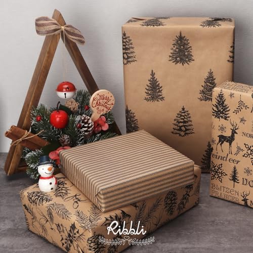 4 Rolls Vintage Brown Kraft Christmas Wrapping Paper Q731