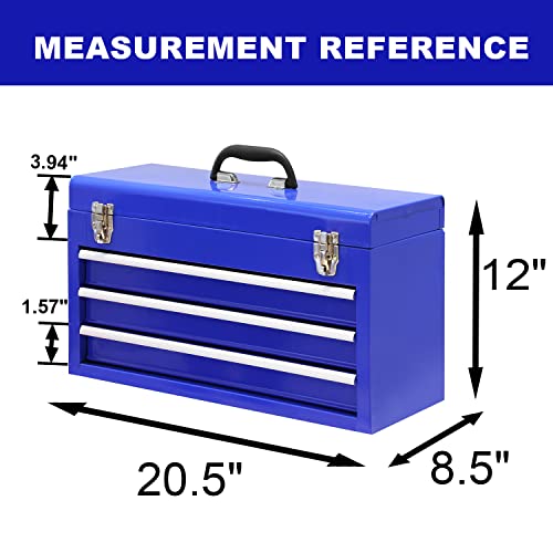 3 Drawer 20" Metal Tool Box Portable Steel Tool Chest Blue A8669