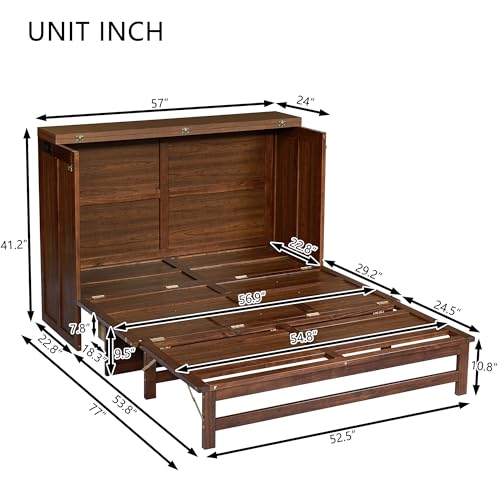 Full Size Walnut Murphy Bed with Charging Station and Drawers R8822