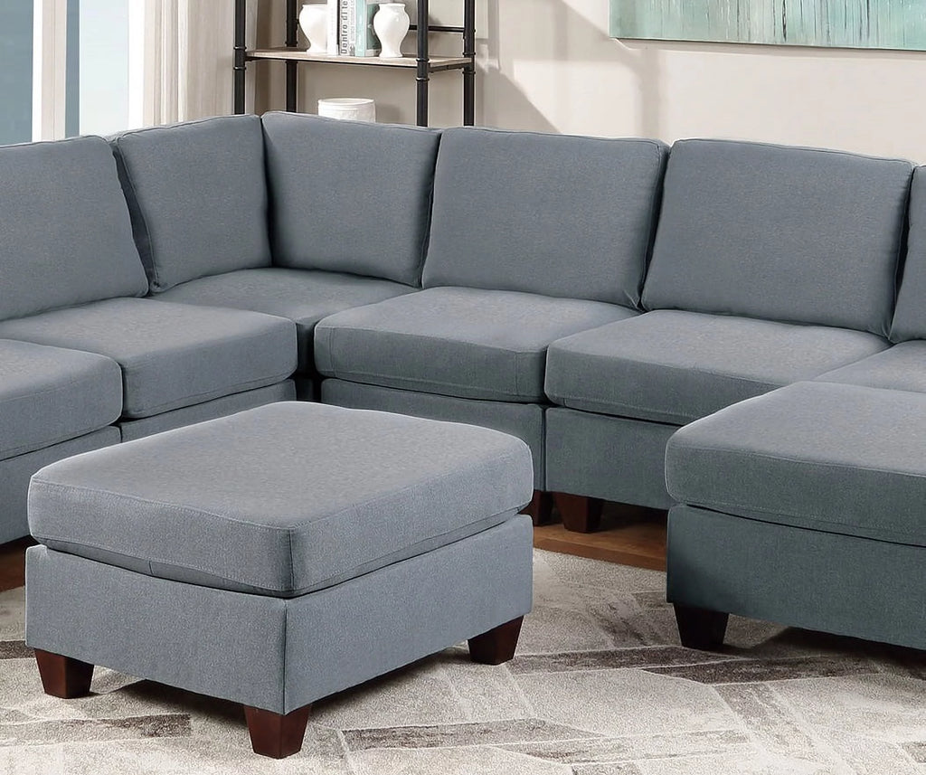 Grey Linen Like Fabric 9pc Modular Sectional Set C84284