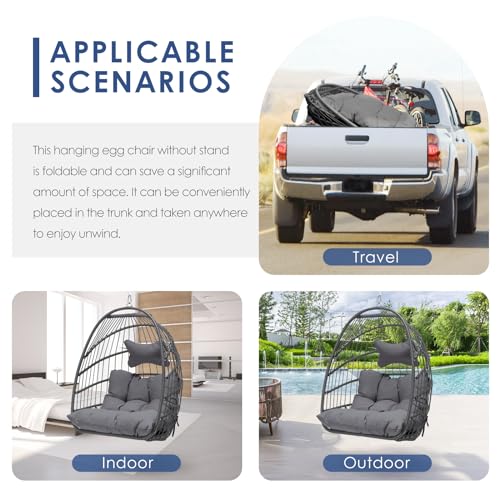 Egg Chair with Cushions, 350lbs Capacity Wicker Hanging Chair, Gray G653