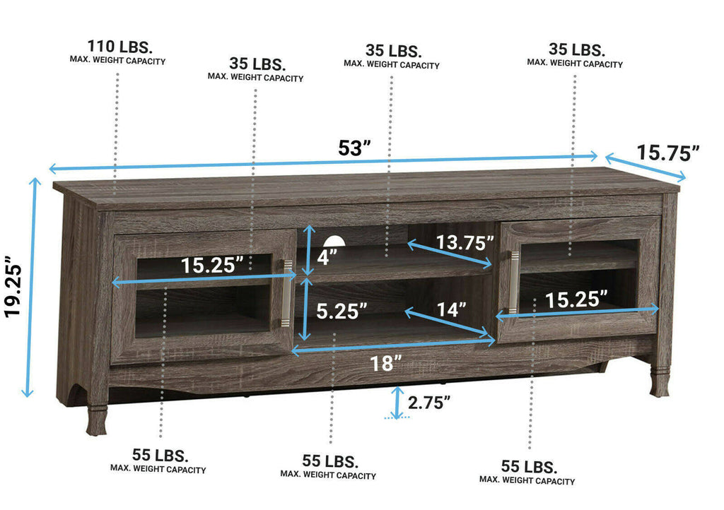 65x22 Rustic Brown Wood TV Stand P4917