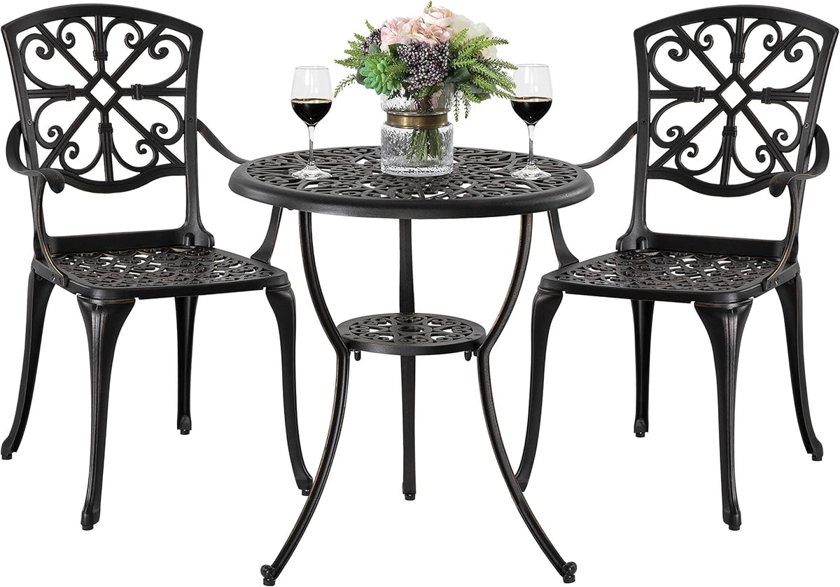 3 Piece Cast Aluminum Bistro Table and Chairs Set H9142