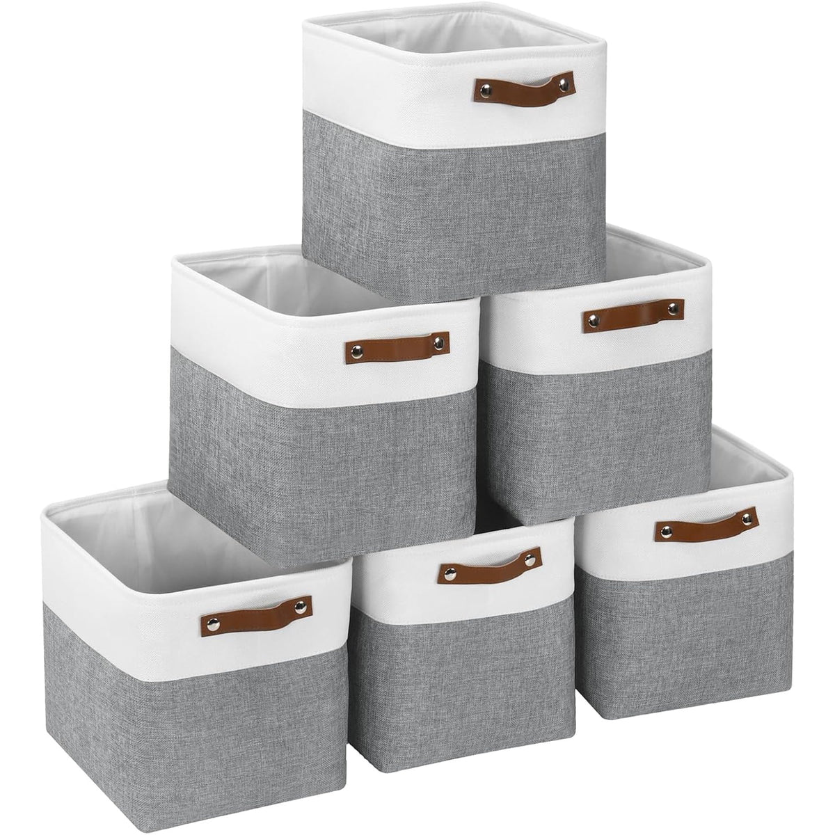 11x11 inch Foldable Cube Storage Bins with Leather Handles (White/ Blue) L59480