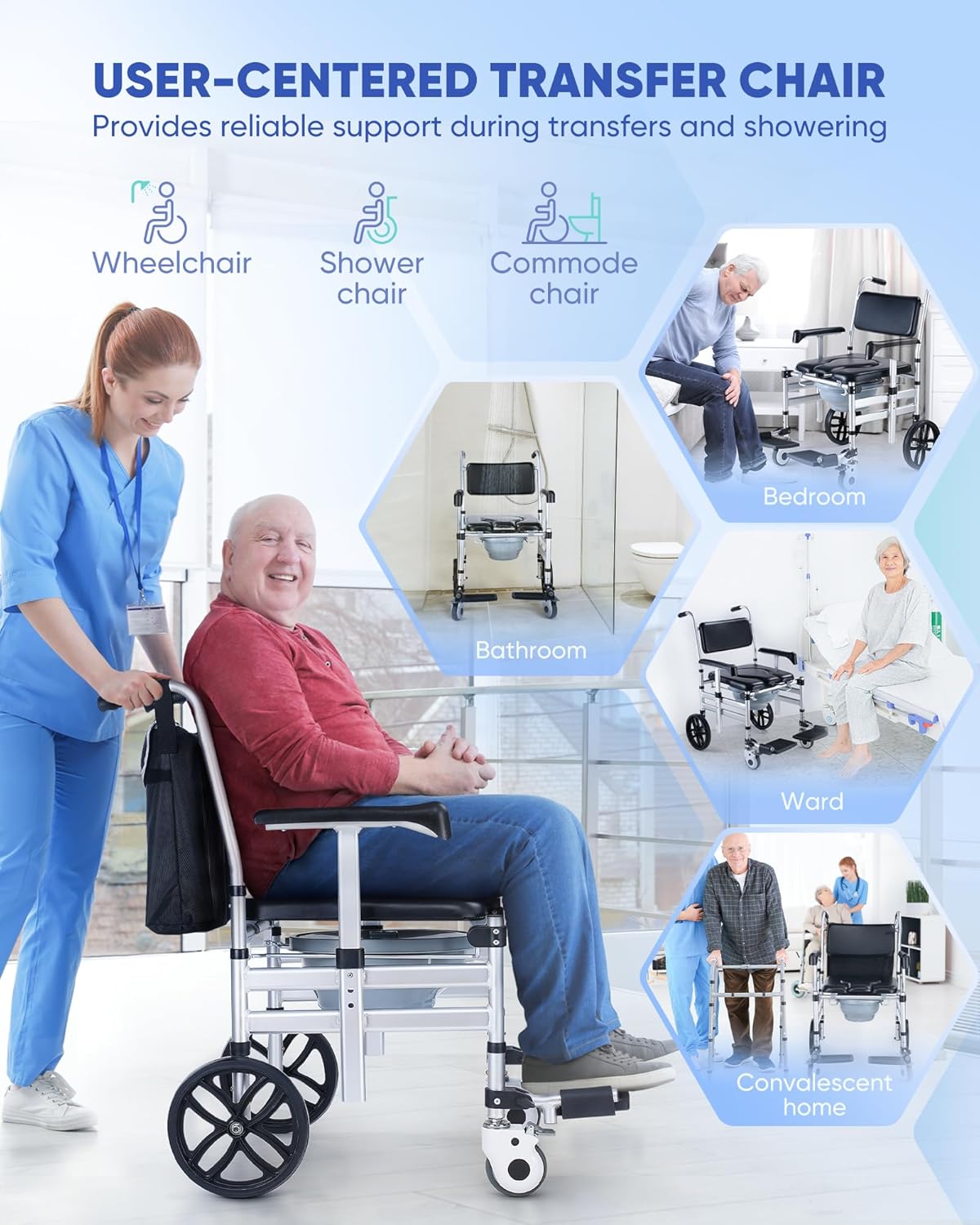 Foldable Aluminum Shower Chair with Wheels C6567