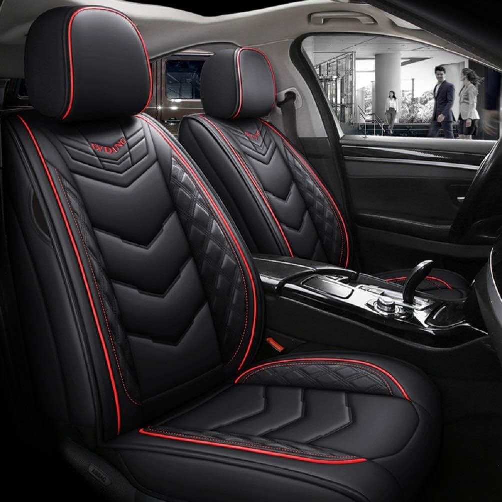 PU Leather Car Seat Cover 5-Seater Black-red X913