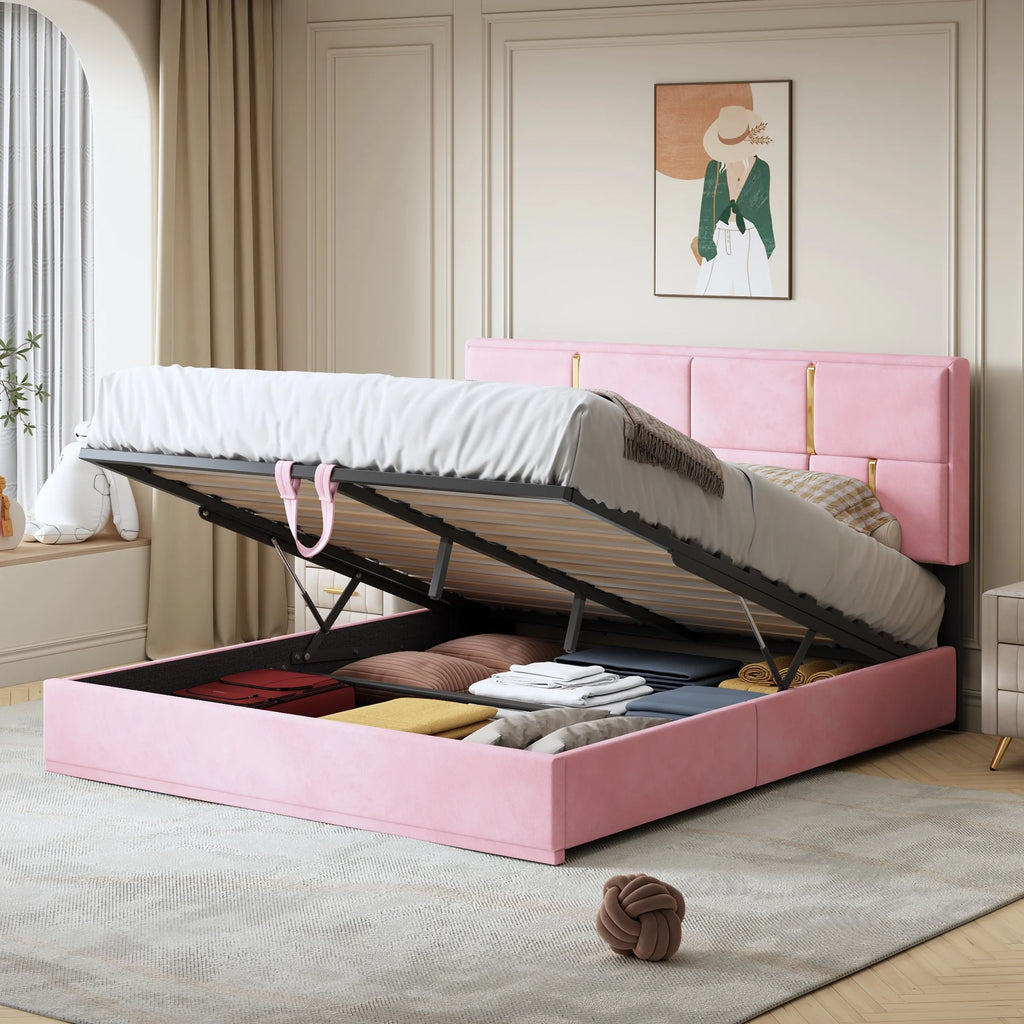 Queen Size Hydraulic Storage Upholstered Platform Bed Frame V277