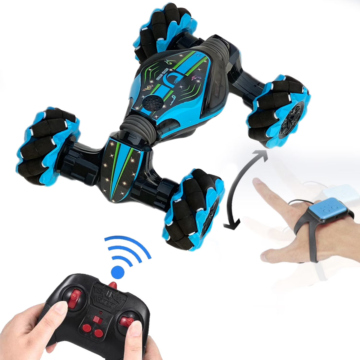 Blue 4WD 2.4Ghz Remote Control Stunt Car Toy J807680
