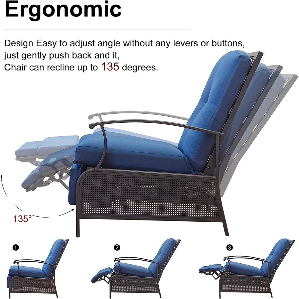 Adjustable Outdoor Recliner Chair with Removable Cushions B54204