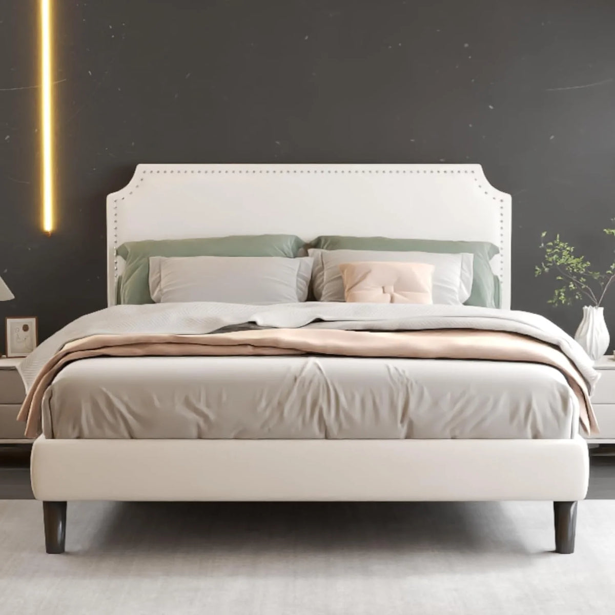 Queen Upholstered Platform Bed Frame with Adjustable Headboard K508