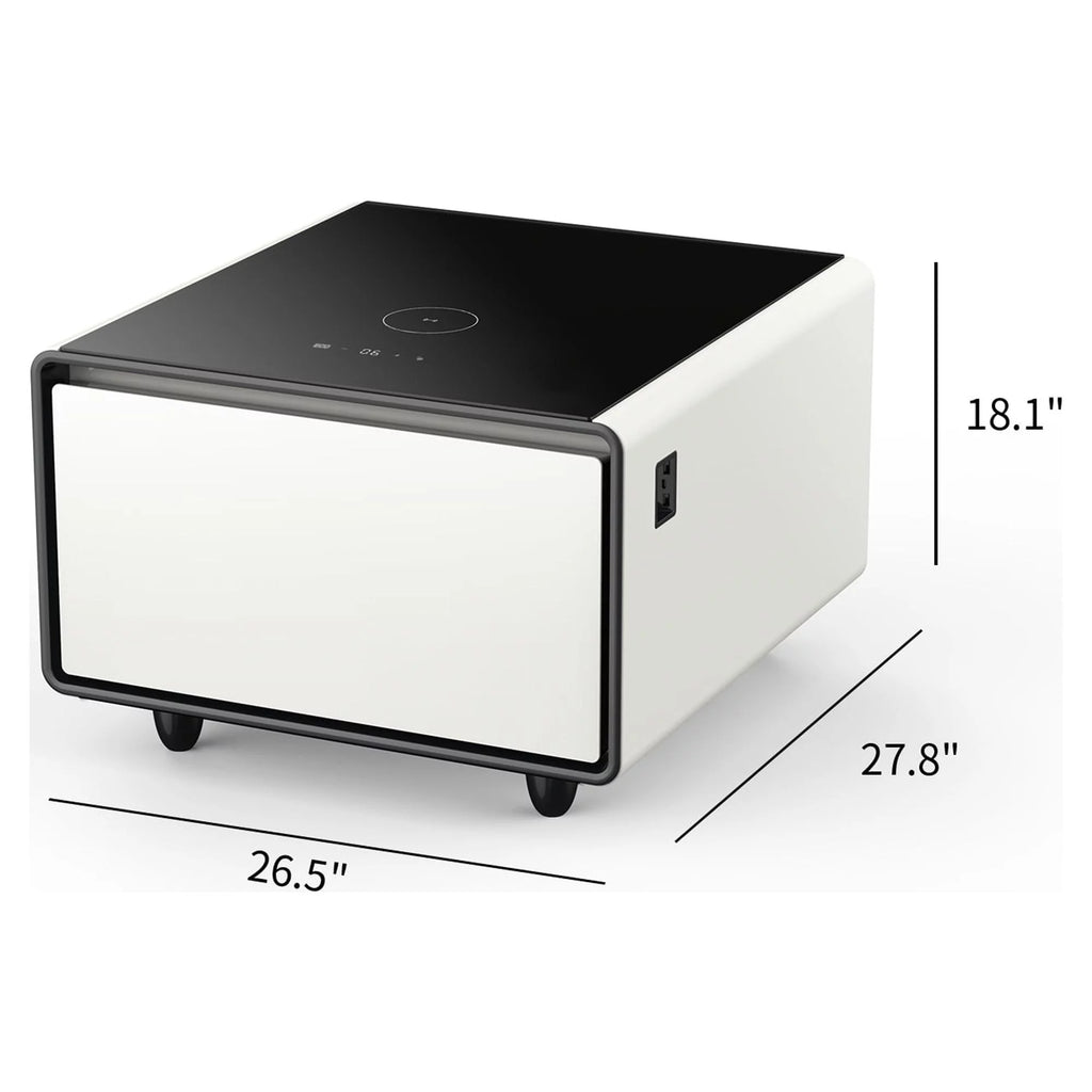 White Smart Side Table with Built in Fridge and Storage Drawer S839734
