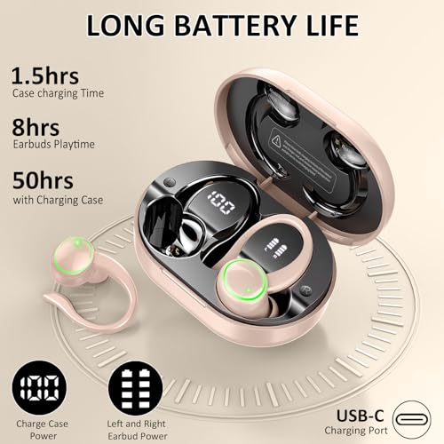 Pink Wireless Bluetooth 5.4 Over-Ear Earbuds with ENC Noise Cancelling Mic O466
