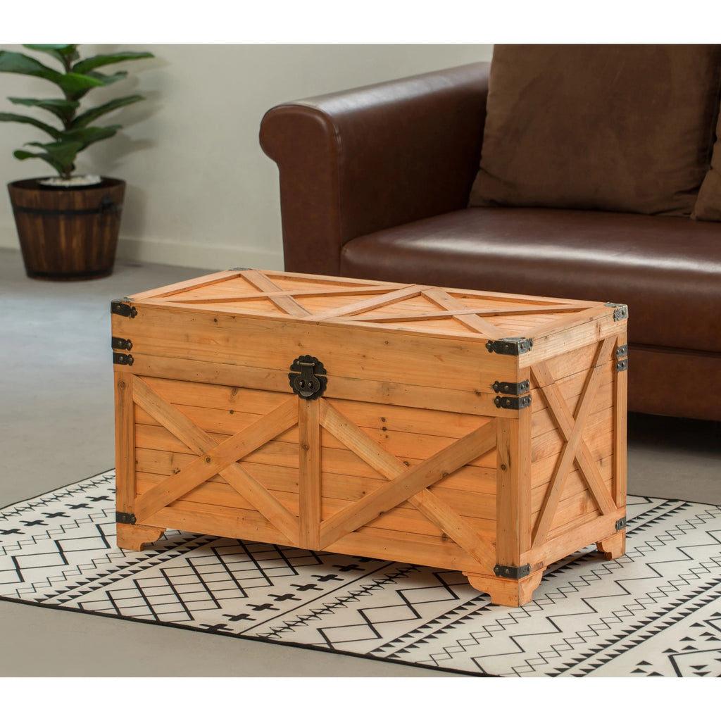Large Decorative Farmhouse Wooden Storage Trunk Chest X937415