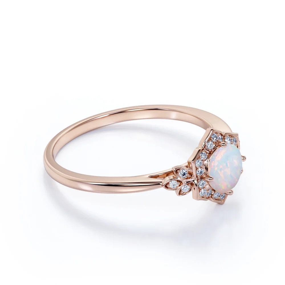Vintage 1.75 ct Round Ethiopian Opal and Moissanite Engagement Ring in 18K Rose Gold over Silver N85549