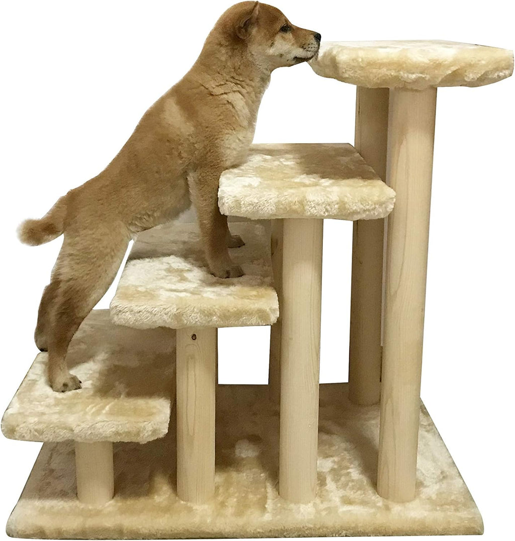 White 4-Step Wooden Pet Stairs with Detachable Carpet W62072