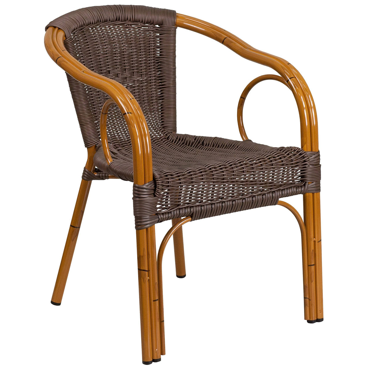 Dark Brown Rattan Patio Chair with Red Bamboo-Aluminum Frame K739