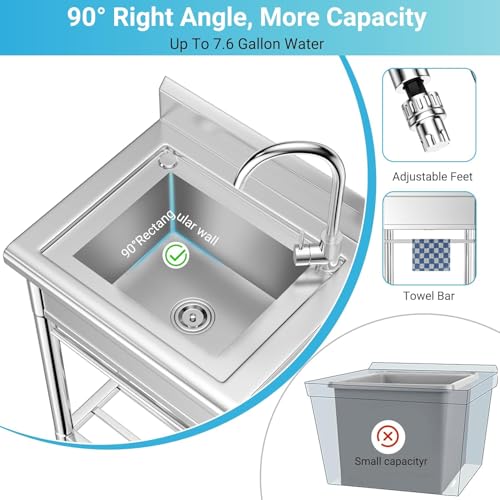 26 Inch 304 Stainless Steel Free Standing Utility Sink with Pull-out Faucet S257093