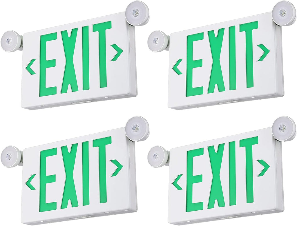 Red Exit Sign with Emergency Lights, Two LED Adjustable Head, Battery Backup, Double Face, Pack of 4 S7734