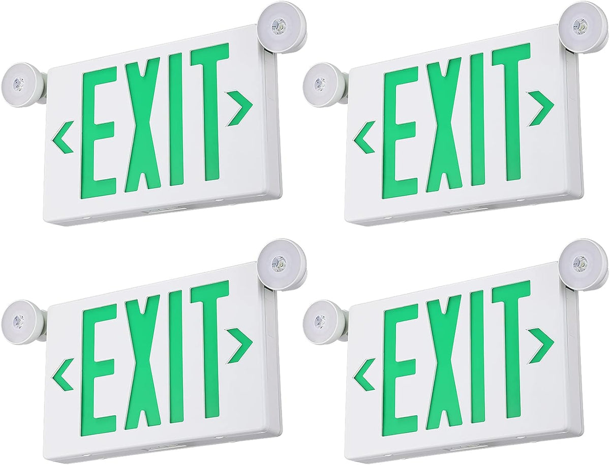 Red Exit Sign with Emergency Lights, Two LED Adjustable Head, Battery Backup, Double Face, Pack of 4 S7734