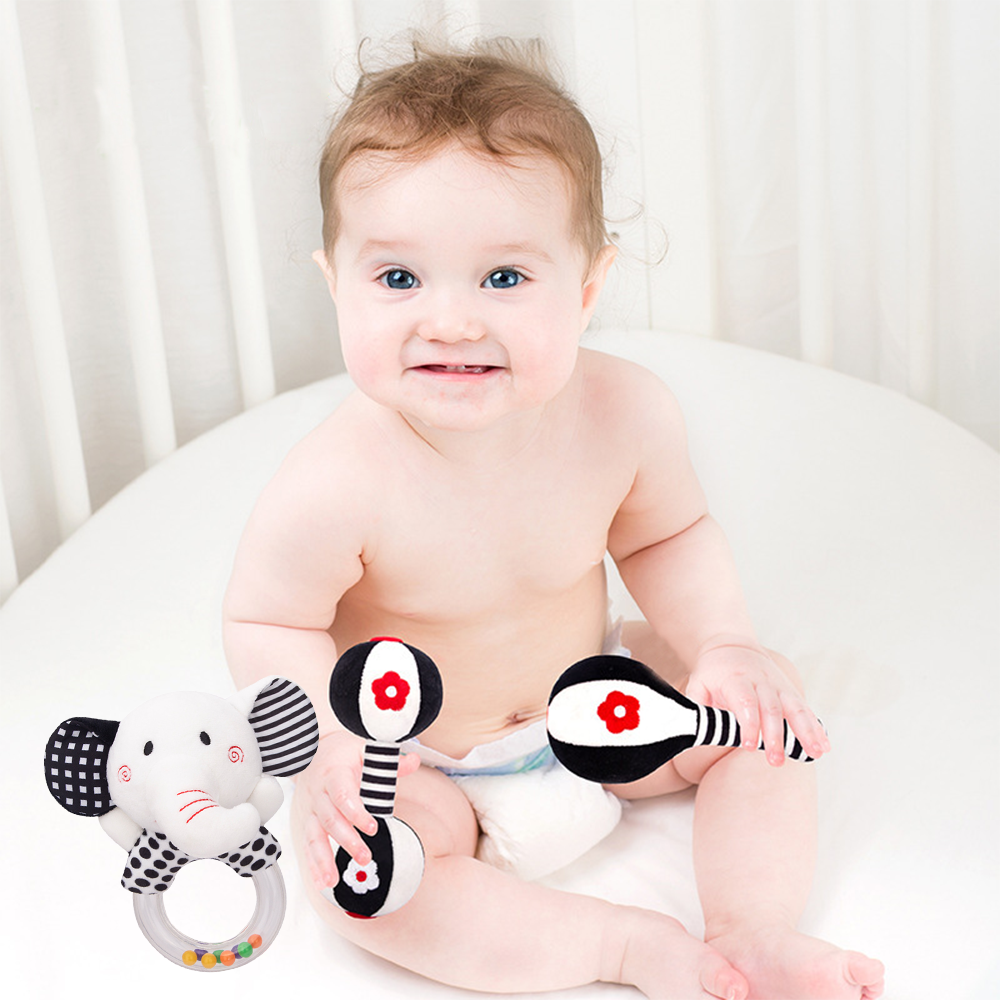 3PCS Soft High Contrast Black and White Baby Rattles S106902