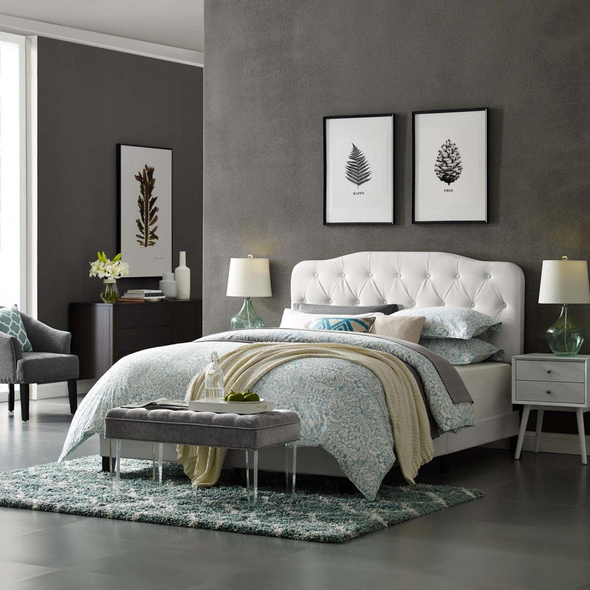 White Faux Leather Bed N7960