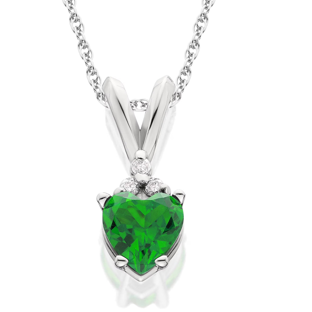 14K White Gold Heart Pendant with Diamond & Simulated Emerald P88783