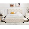 Beige Queen Platform Bed Frame with 4 Storage Drawers and Adjustable Headboard F7769