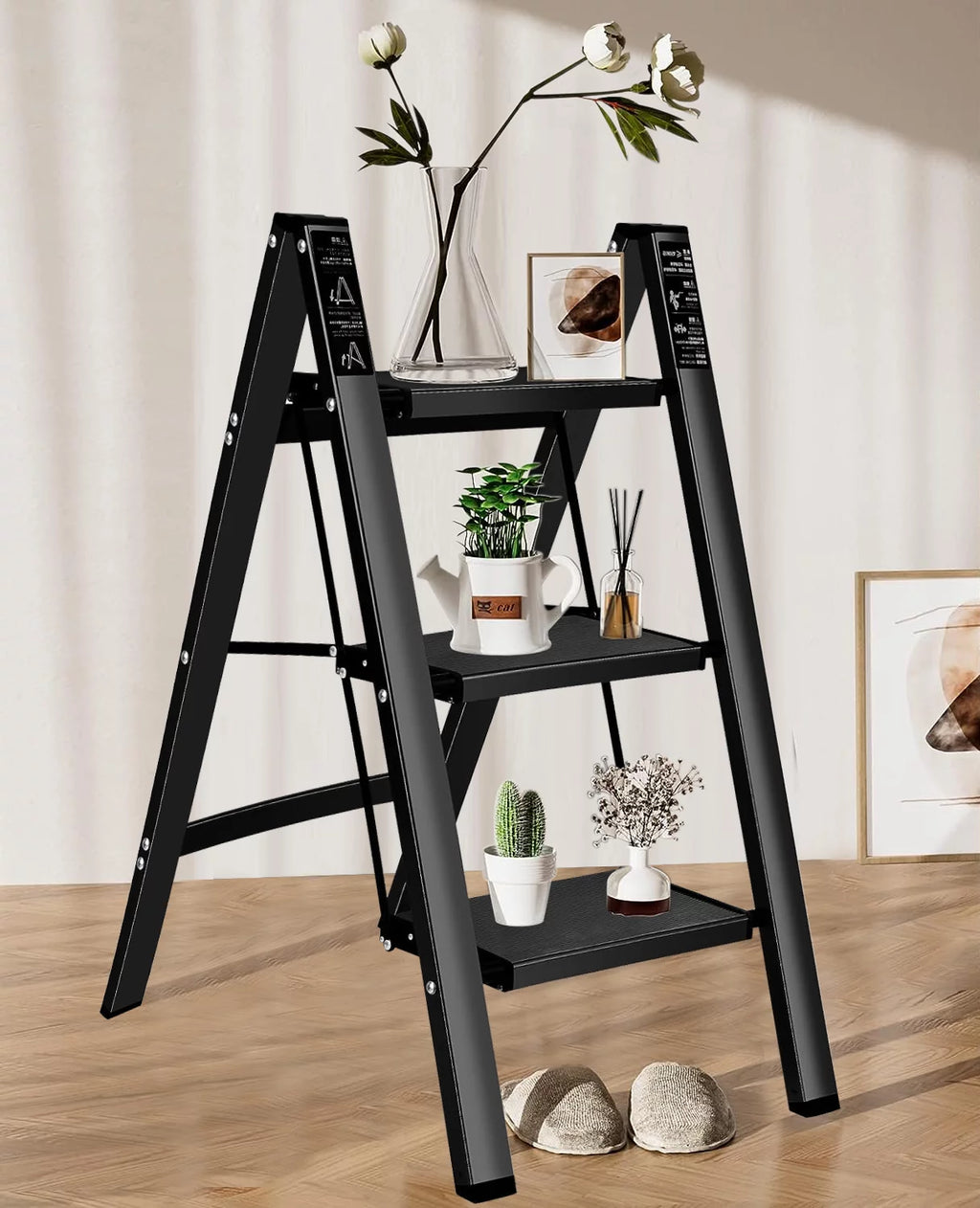 3 Step Steel Folding Step Stool 330lbs Black Q1321