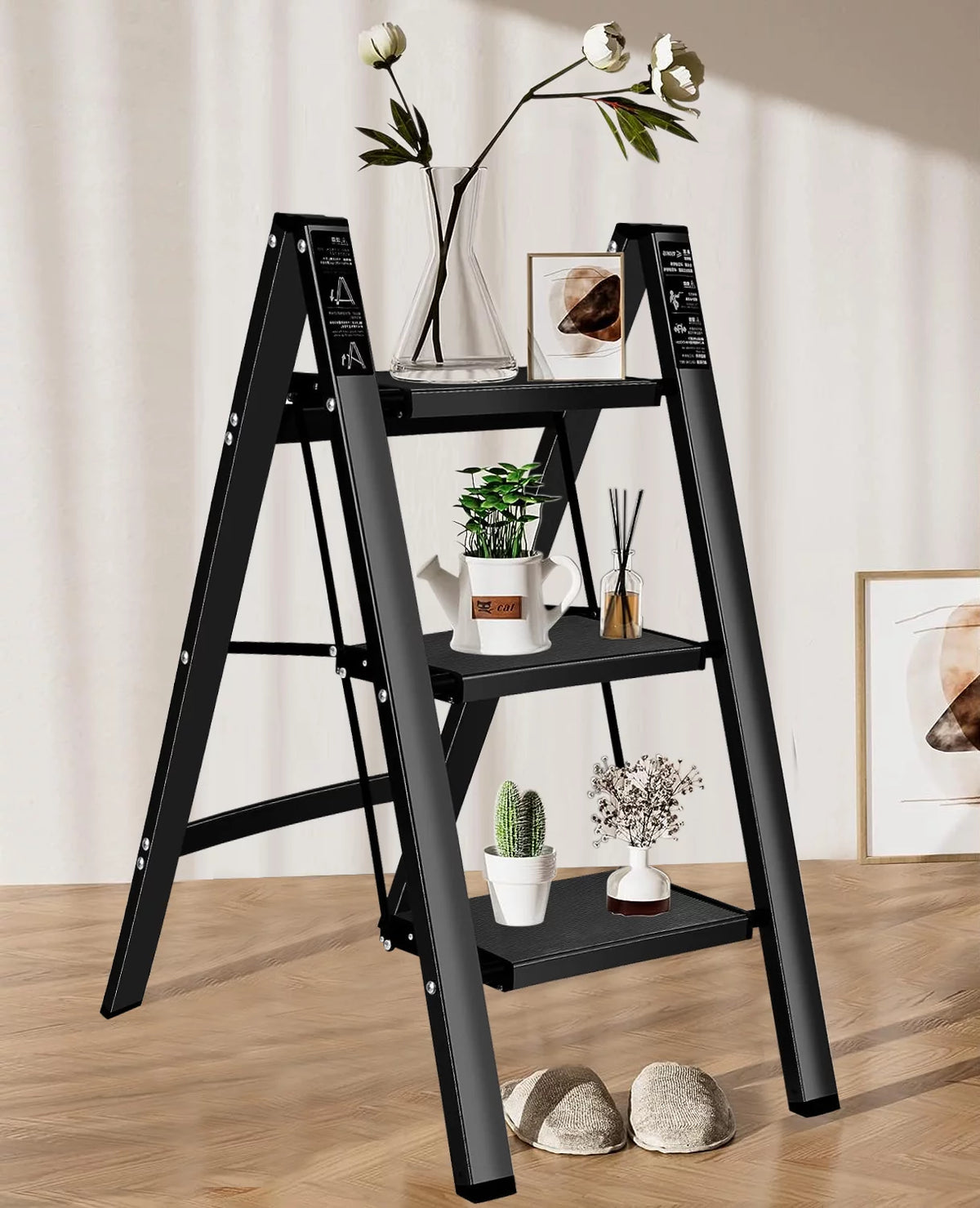 3 Step Steel Folding Step Stool 330lbs Black Q1321