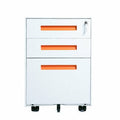 White/Orange 3-Drawer Mobile Metal File Cabinet with Lock K22550