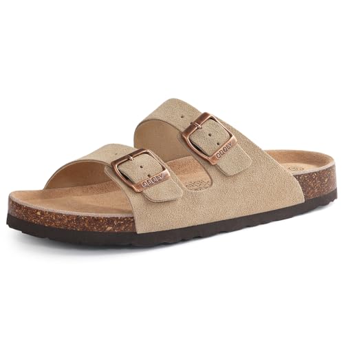 Cork Footbed Slide Sandal with Adjustable Buckle E766