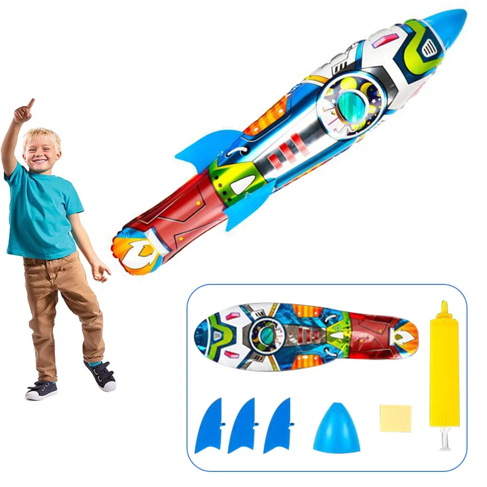 Children Ejection Rocket Outdoor Sport Shooting Game Inflatable Hand Throwing Rocket Launcher Boys Toys A7930