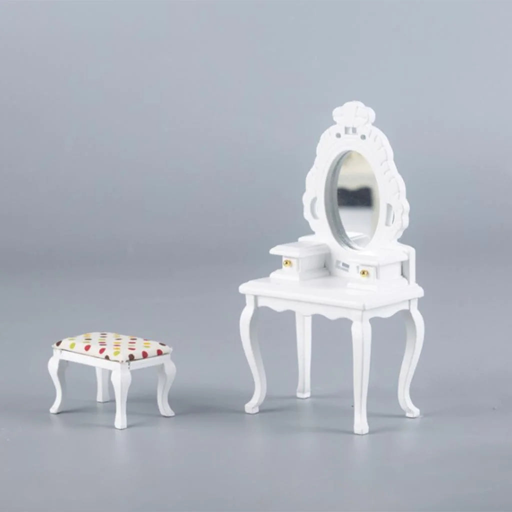 White Dollhouse Table with Stool D55490