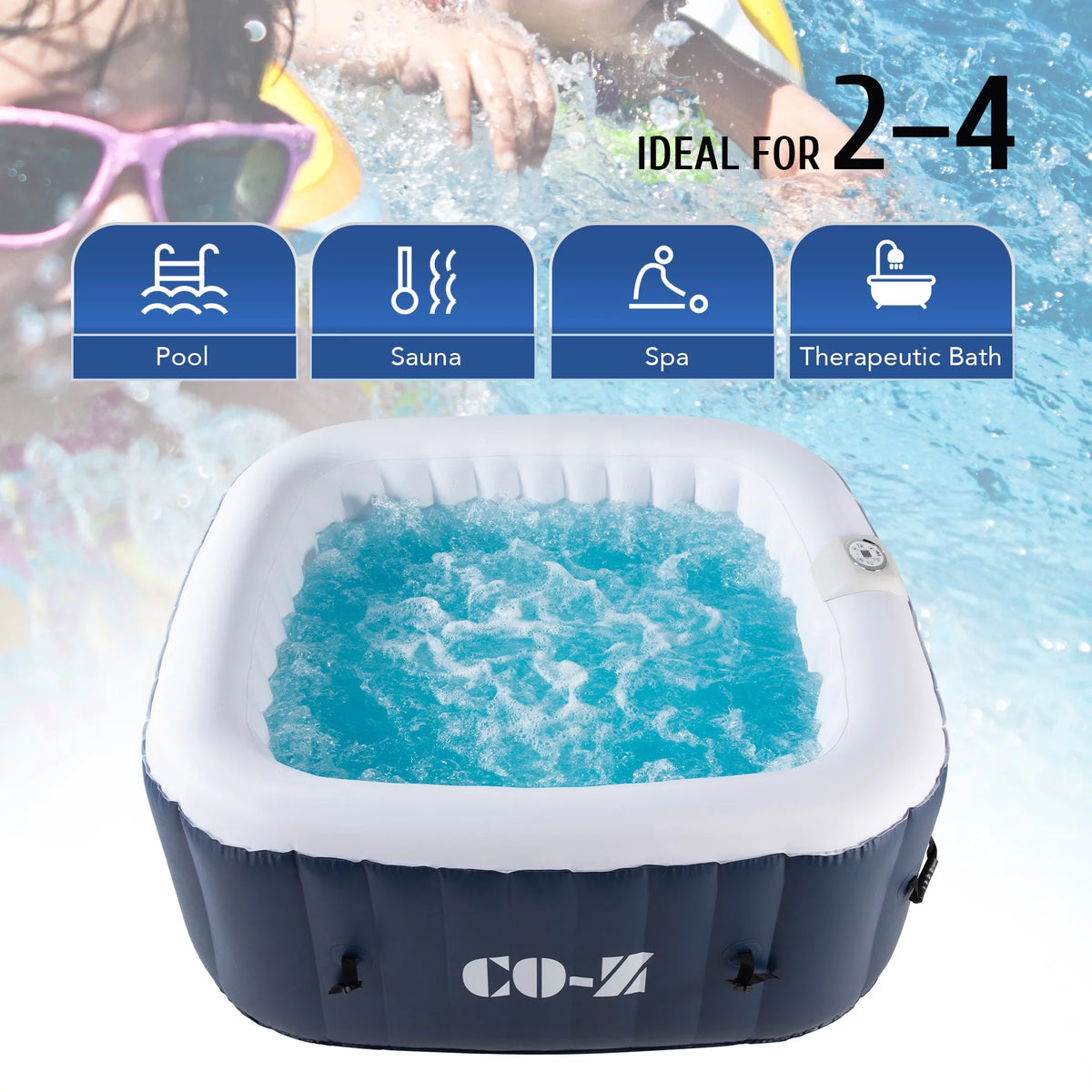 5x5ft Square Inflatable Spa Tub with 120 Massaging Jets Z859