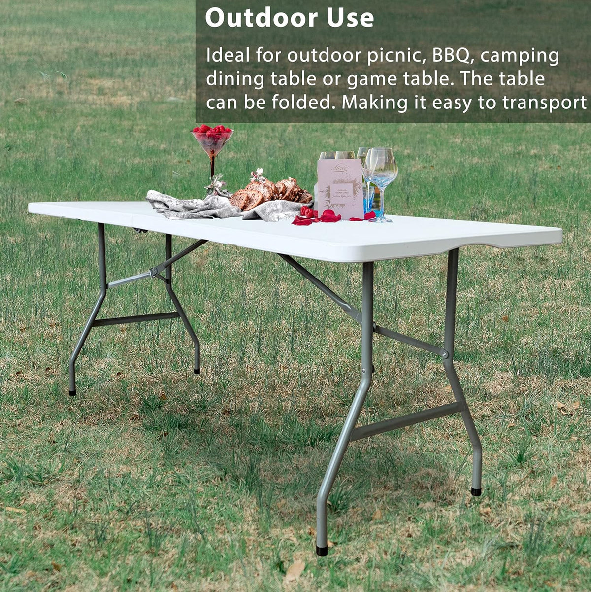 6 Foot Folding Table, Indoor Outdoor Portable Plastic Utility Table, White J410