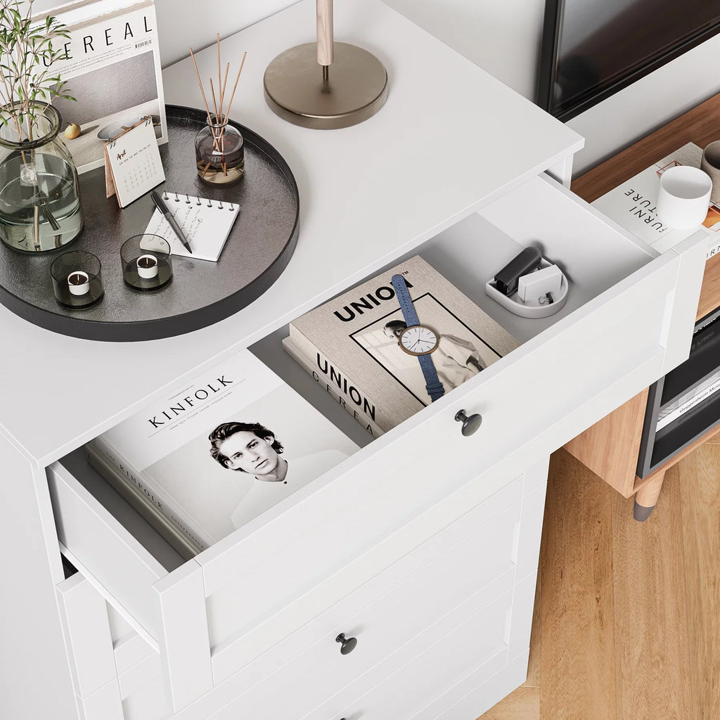 White 5 Drawer Wood Dresser F819