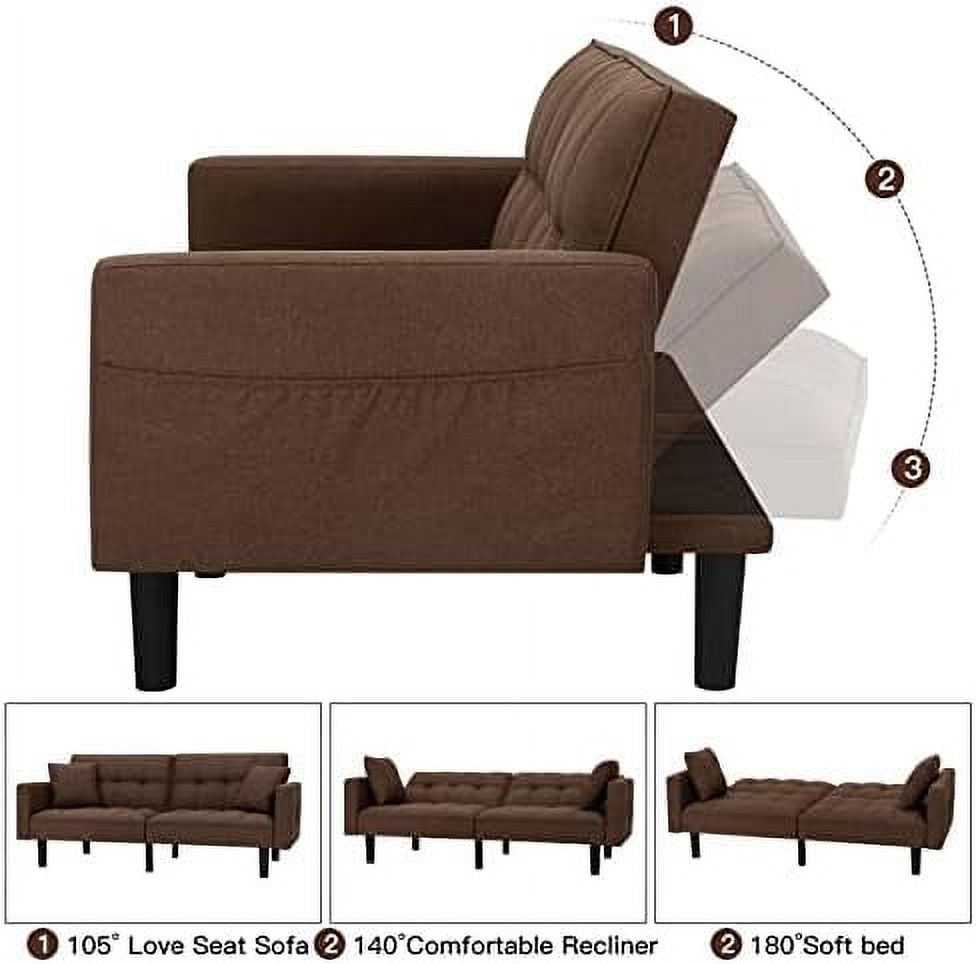 Linen Fabric Convertible Sofa Bed with Adjustable Back and Arms A503492