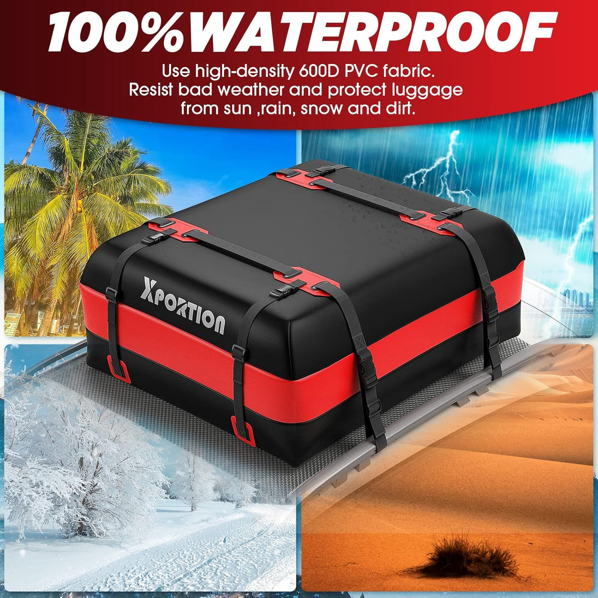 Waterproof Rooftop Cargo Carrier Bag, 21 Cubic Feet, with Non-Slip Mats and Straps B481735
