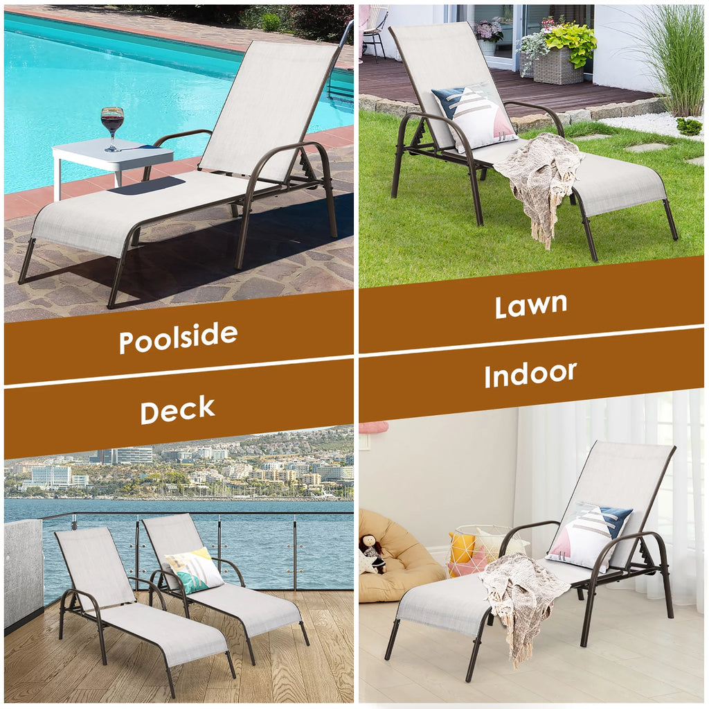 2PCS Grey Adjustable Reclining Patio Lounge Chair F720028