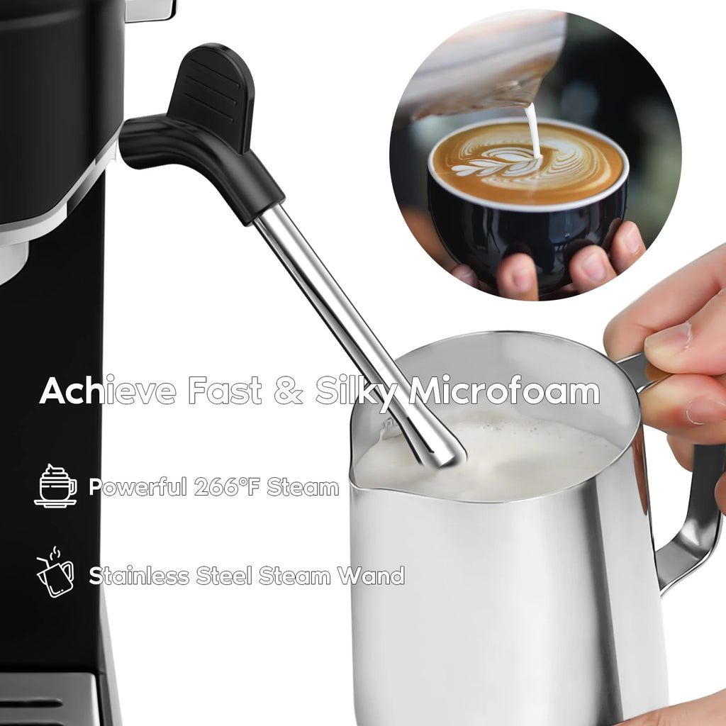 20 Bar Espresso Machine with Milk Frother Stainless Steel Black H991