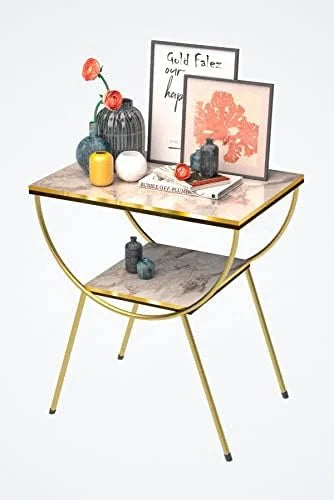 White Marble Nightstand with Gold Metal Legs F428
