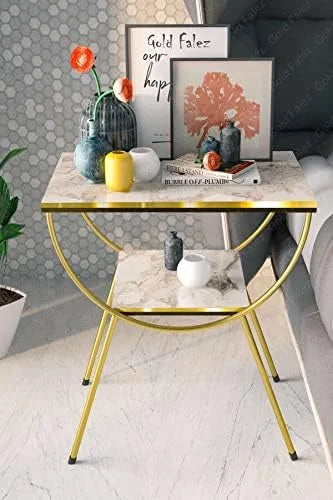 White Marble Nightstand with Gold Metal Legs F428