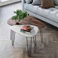Mid-Century Nesting Coffee Table Set of 2, Faux Carrara Marble, Wood Finish, Black Metal Legs Y855