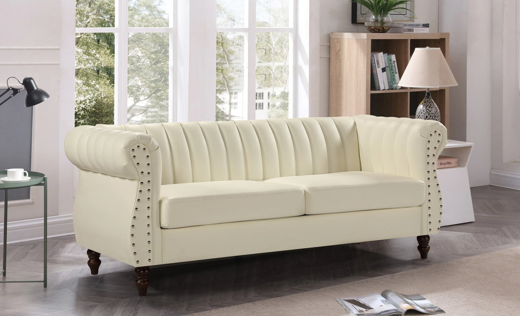 White Faux Leather Rolled Arm Sofa C136