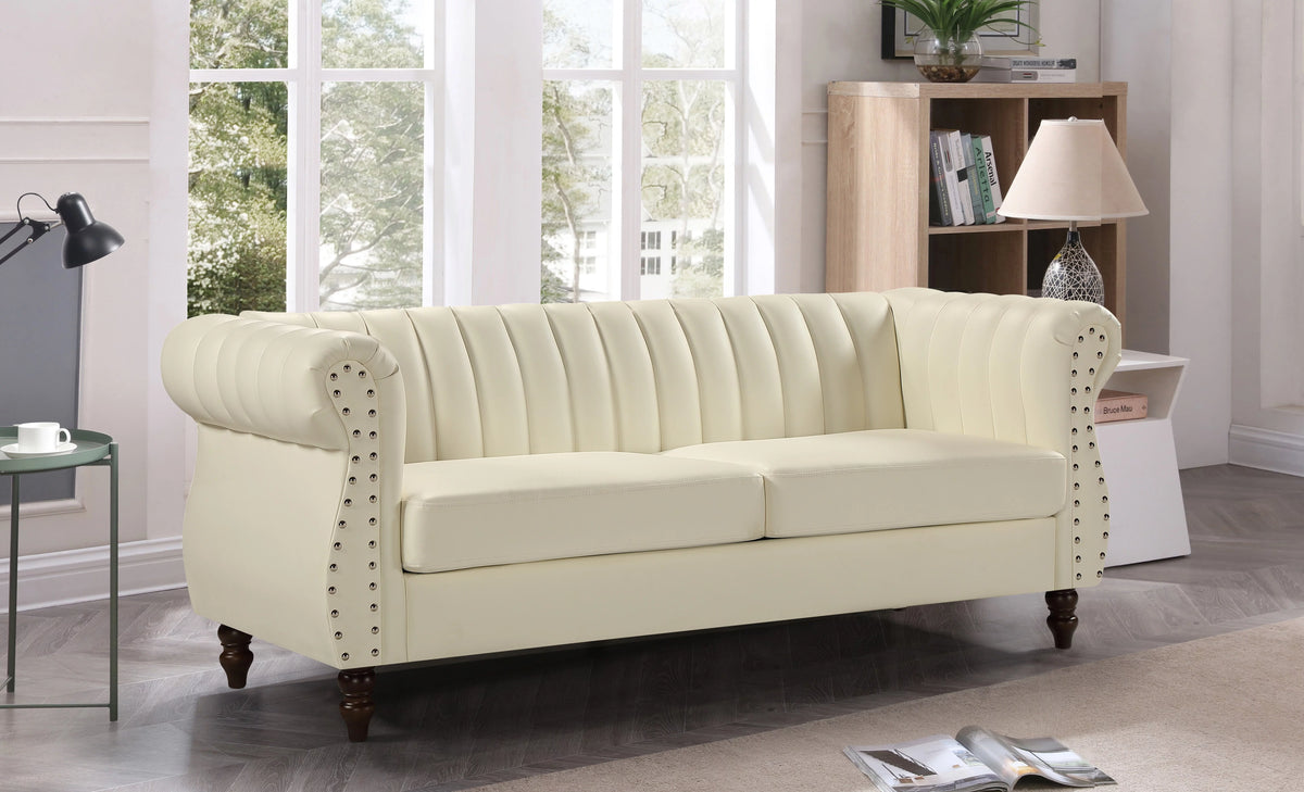 White Faux Leather Rolled Arm Sofa C136
