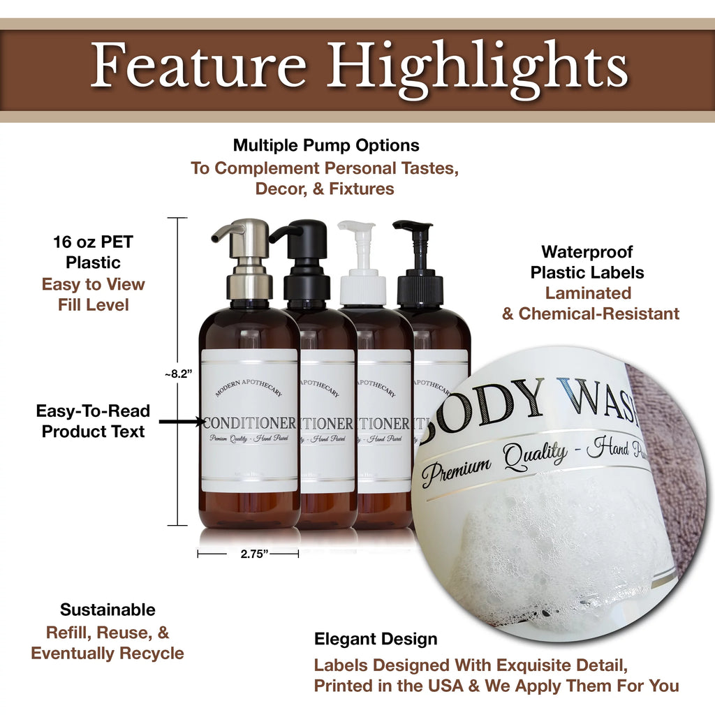 Refillable Body Wash, Shampoo and Conditioner Bottles 16 oz 3 Pack P42174